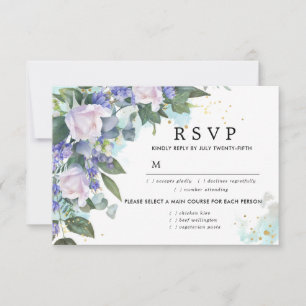 Carte RSVP de mariage bleu blanc floral, options d