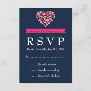 Carte RSVP de mariage bleu bleu marine avec amour