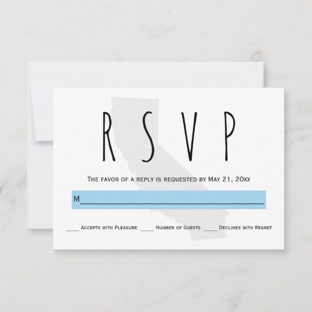 Carte RSVP de mariage bleu Californie (Devant)