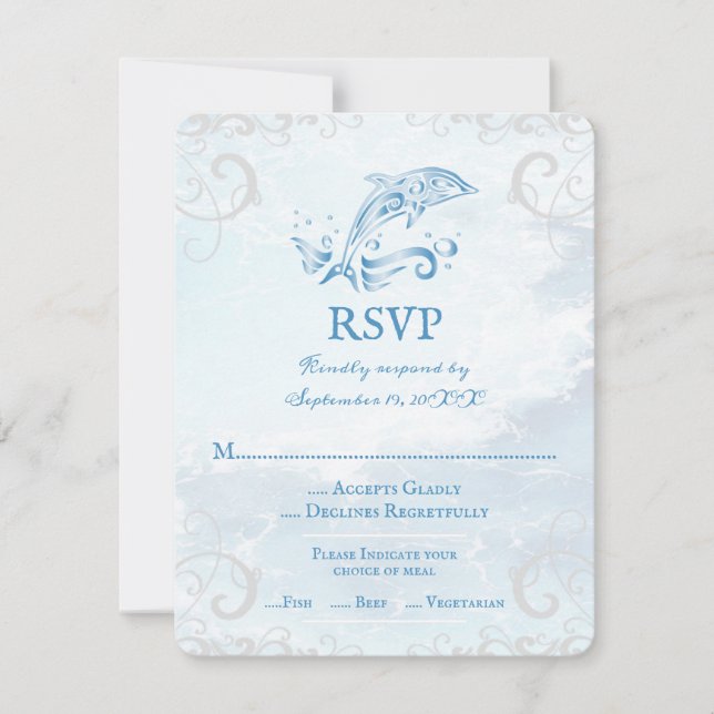 Carte RSVP de mariage bleu dauphin (Devant)