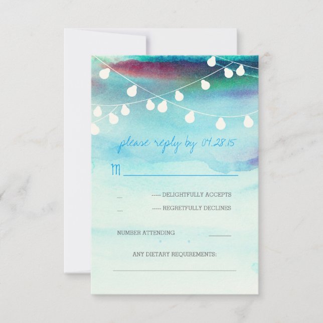 carte RSVP de mariage bleu de plage moderne (Devant)