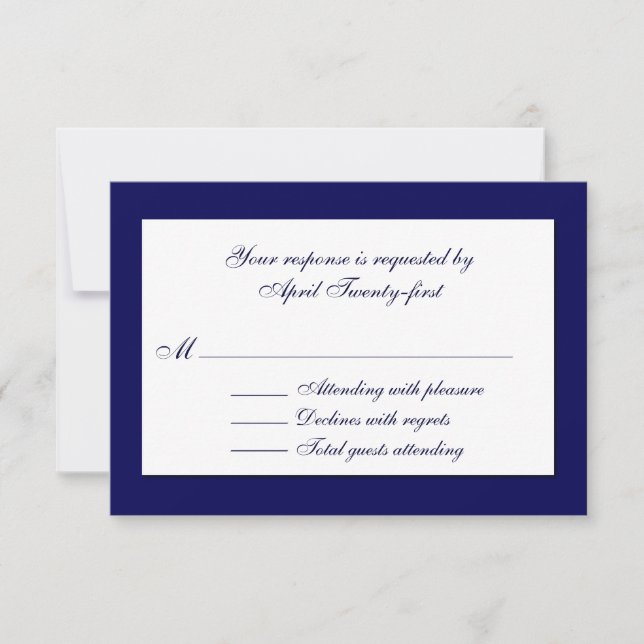 Carte RSVP de mariage bleu et blanc élégant (Devant)