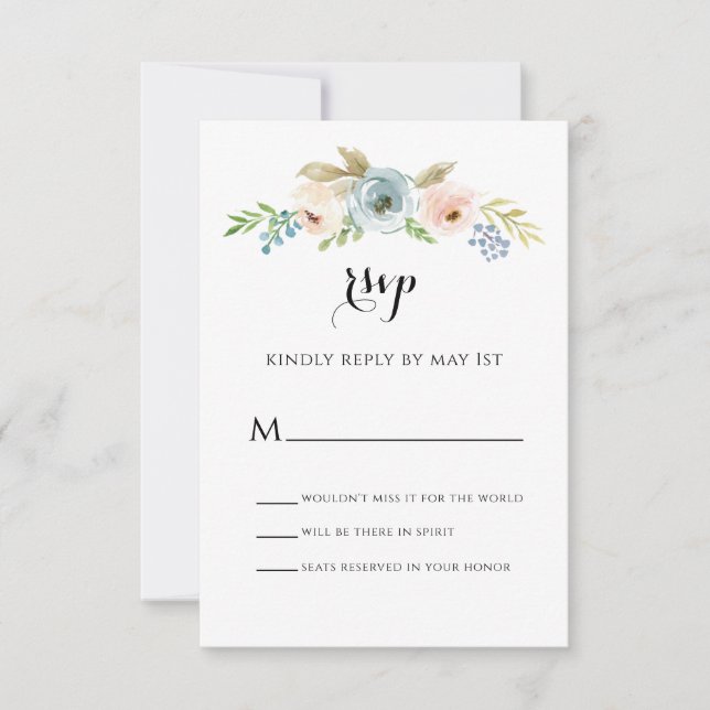 Carte RSVP de mariage bleu et rose pâle et rose pâ (Devant)