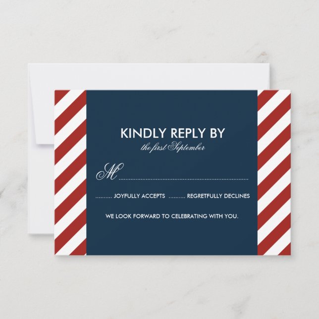 Carte RSVP de mariage bleu et rouge (Devant)