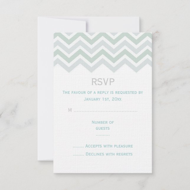 Carte RSVP de mariage bleu et vert Chevron (Devant)