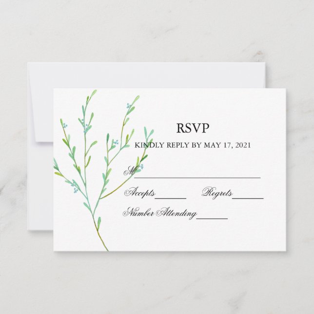 Carte RSVP de mariage bleu jardin aquarelle pierre (Devant)