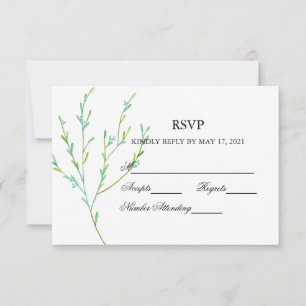 Carte RSVP de mariage bleu jardin aquarelle pierre
