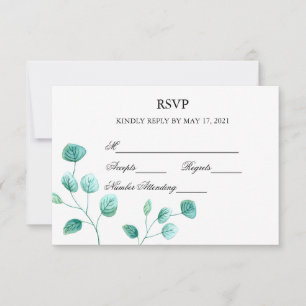 Carte RSVP de mariage bleu jardin aquarelle pierre