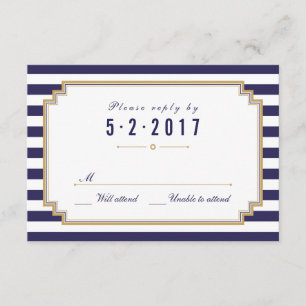 Carte RSVP de mariage bleu marine élégant