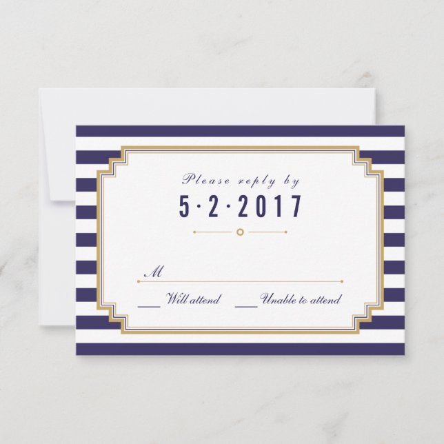 Carte RSVP de mariage bleu marine élégant (Devant)