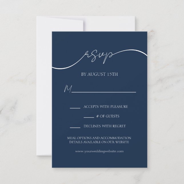 Carte RSVP de mariage bleu marine élégant moderne (Devant)