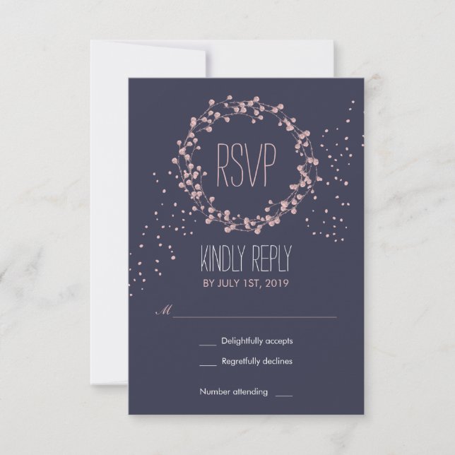 Carte RSVP de mariage bleu rose floral marine (Devant)