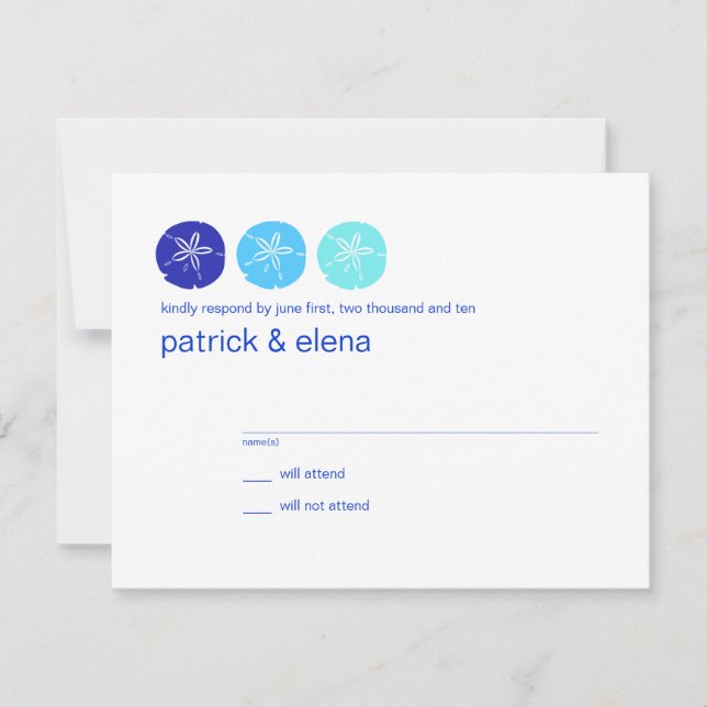 Carte RSVP de mariage bleu sable Dollar (Devant)