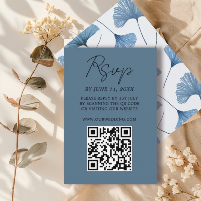Carte RSVP de mariage bleu tropical Ginkgo Leaf (Créateur téléchargé)
