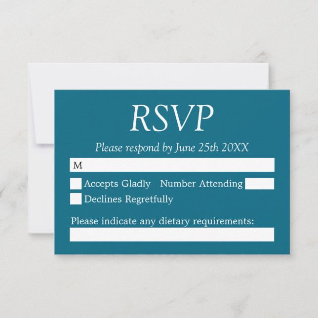 Carte RSVP de mariage bleu turquoise profond (Devant)