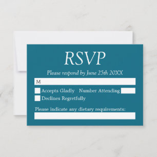 Carte RSVP de mariage bleu turquoise profond