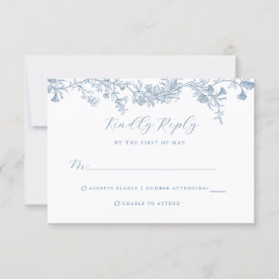 Carte RSVP de mariage bleu vintage Dusty Floral