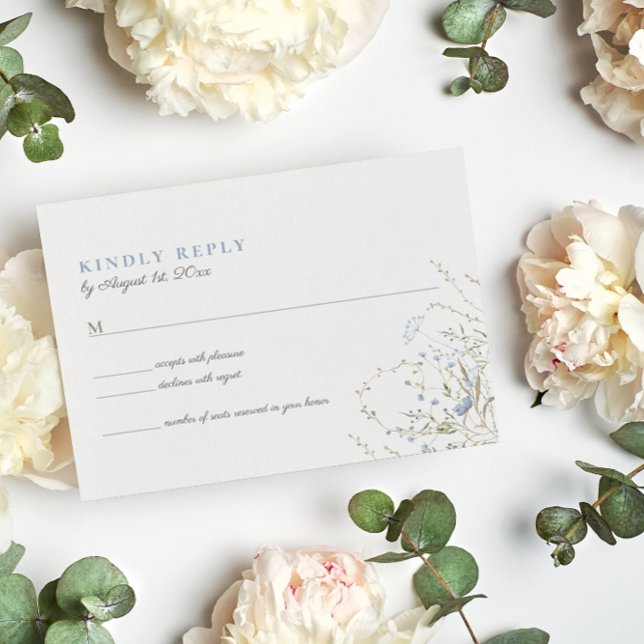 Carte RSVP de mariage Bleue Fleur Sauvage Pervench (Créateur téléchargé)