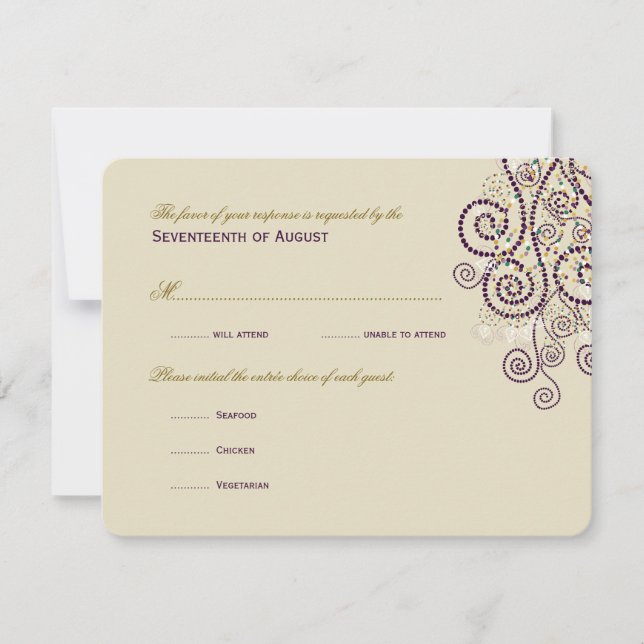 Carte RSVP de mariage Boho pourpre Boho élégant (Devant)