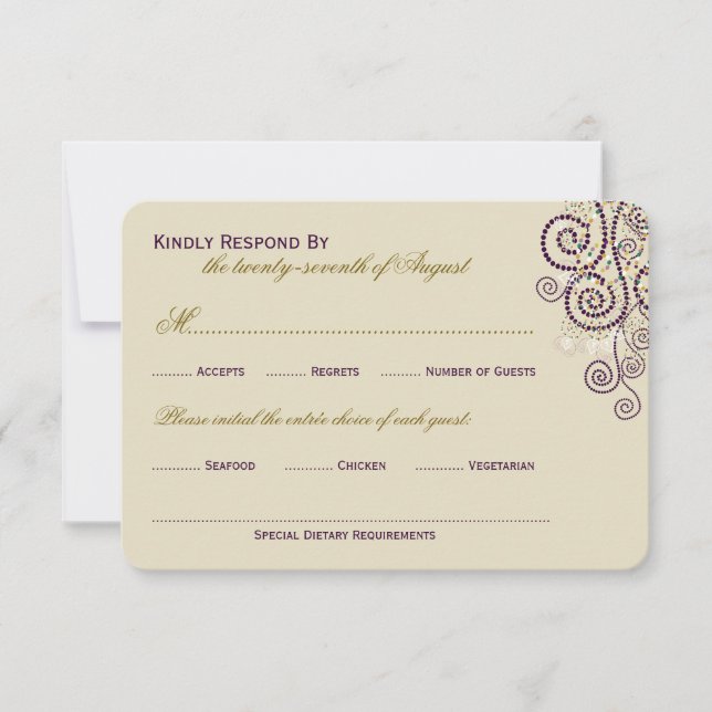 Carte RSVP de mariage Boho pourpre Boho élégant (Devant)