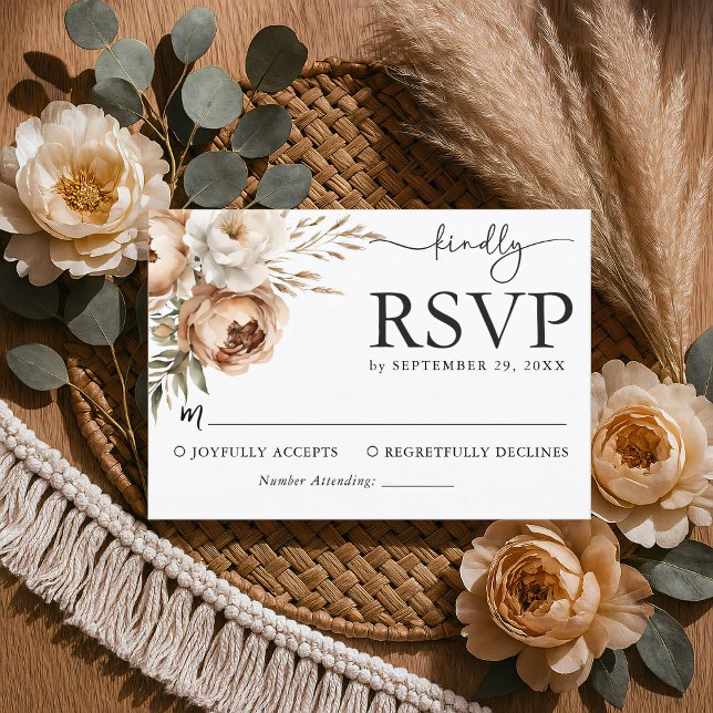 Carte RSVP de mariage Boho rustique avec Pampas &  (Créateur téléchargé)