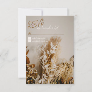 Carte RSVP de mariage Boho Rustique Fleurs séchées