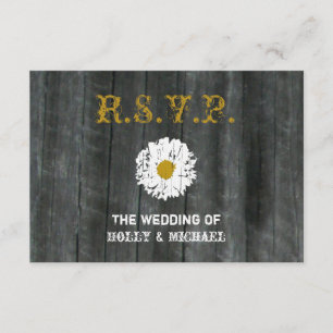 Carte RSVP de mariage - Bois d'arbre et marguerite