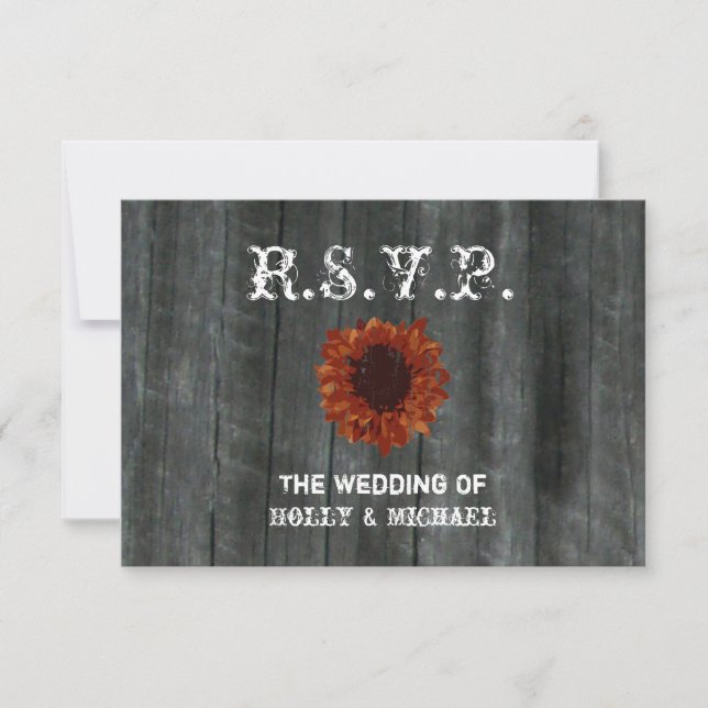 Carte RSVP de mariage - Bois d'arbre et tournesol (Devant)