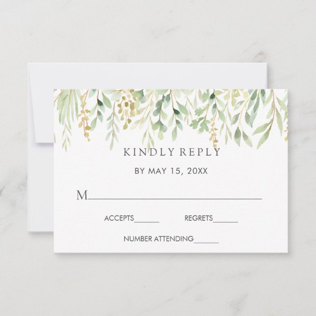 Carte RSVP de mariage botanique de feuillage vert (Devant)