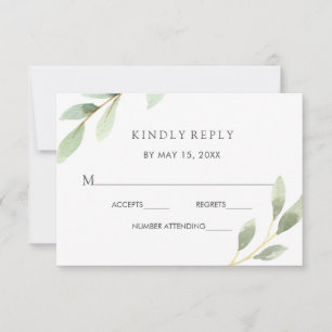 Carte RSVP de mariage botanique de feuillage vert