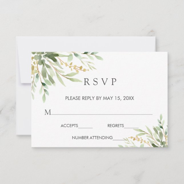 Carte RSVP de mariage botanique de feuillage vert (Devant)