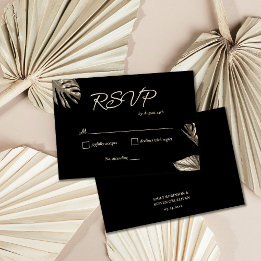 Carte RSVP de mariage botanique noir et or