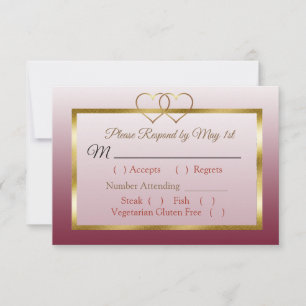 Carte RSVP de mariage Bourgogne et Gold Gradient