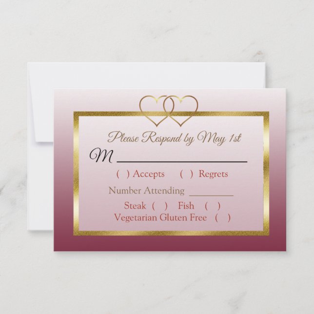 Carte RSVP de mariage Bourgogne et Gold Gradient (Devant)