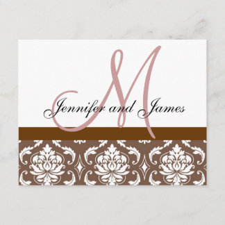 Carte RSVP de mariage Brown rose Damas Monogramme