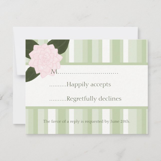 Carte RSVP de mariage Camellia et Stripes (Devant)