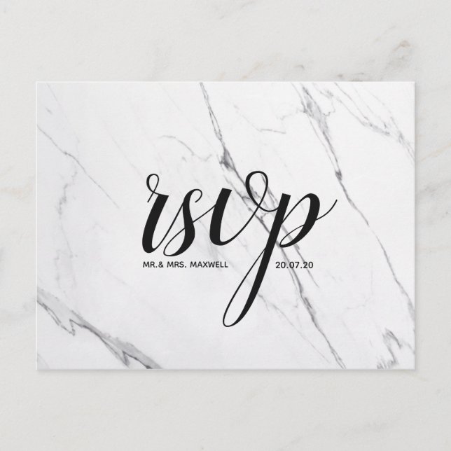 Carte Rsvp de mariage | Carte postale Marbre blanc (Devant)