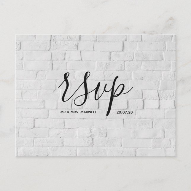 Carte Rsvp de mariage | Carte postale Script en br (Devant)