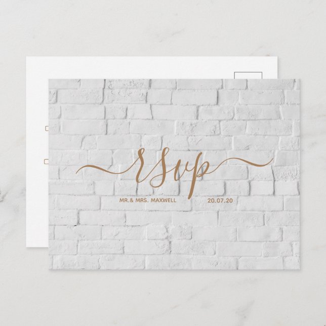 Carte Rsvp de mariage | Carte postale Script en br (Devant / Derrière)