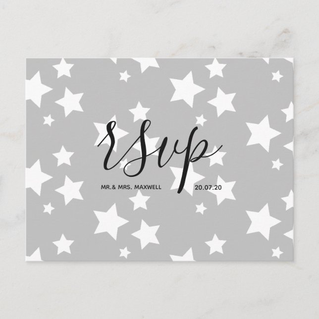 Carte Rsvp de mariage | Carte postale Script Gris  (Devant)
