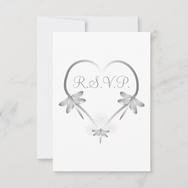 Carte RSVP de mariage Cartes dragonflies argent Co (Devant)