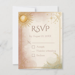 Carte RSVP de mariage céleste QR Code Pink Sage Or