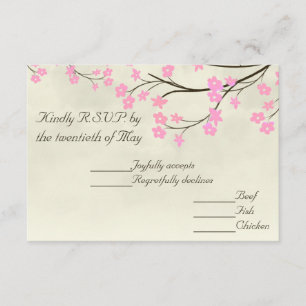 Carte RSVP de mariage cerise en fleurs
