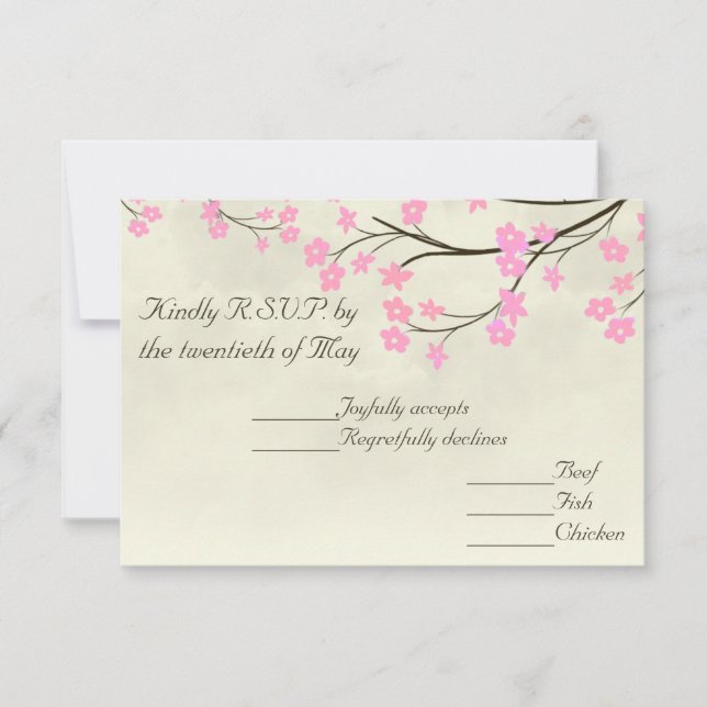 Carte RSVP de mariage cerise en fleurs (Devant)
