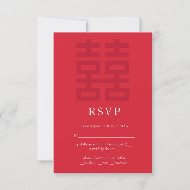 Carte RSVP de mariage chinois double chance (Devant)