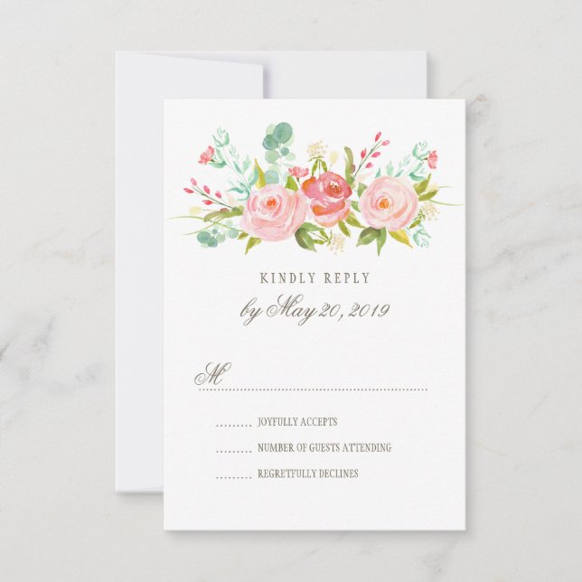 Carte RSVP de mariage classique Rose de jardin (Devant)