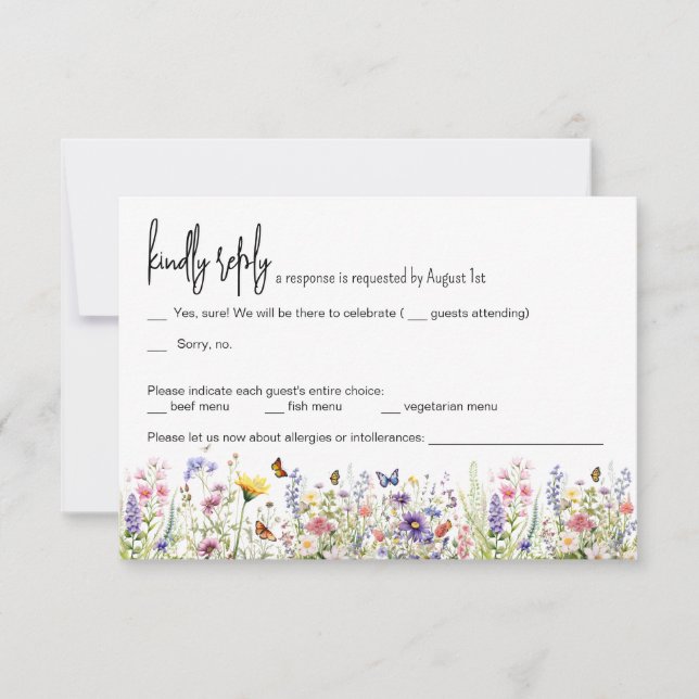 Carte RSVP de mariage coloré fleur sauvage (Devant)