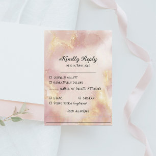 Carte RSVP de mariage couleur rose céleste