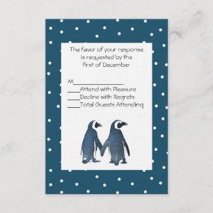 Carte RSVP de mariage couple de pingouin