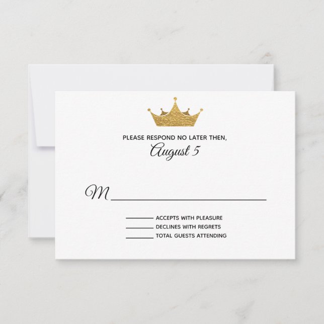 Carte RSVP de mariage Couronne d'or (Devant)